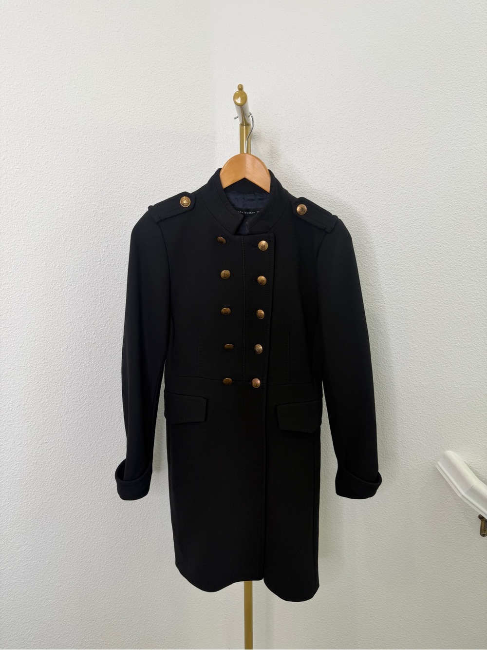 Zara Double-Breasted Black Size M Military Coat